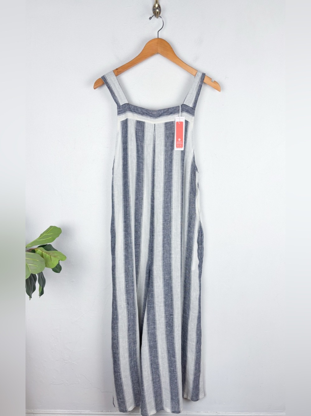 NWT Sundry Linen Blend Striped Wide Leg Jumpsuit Sz M